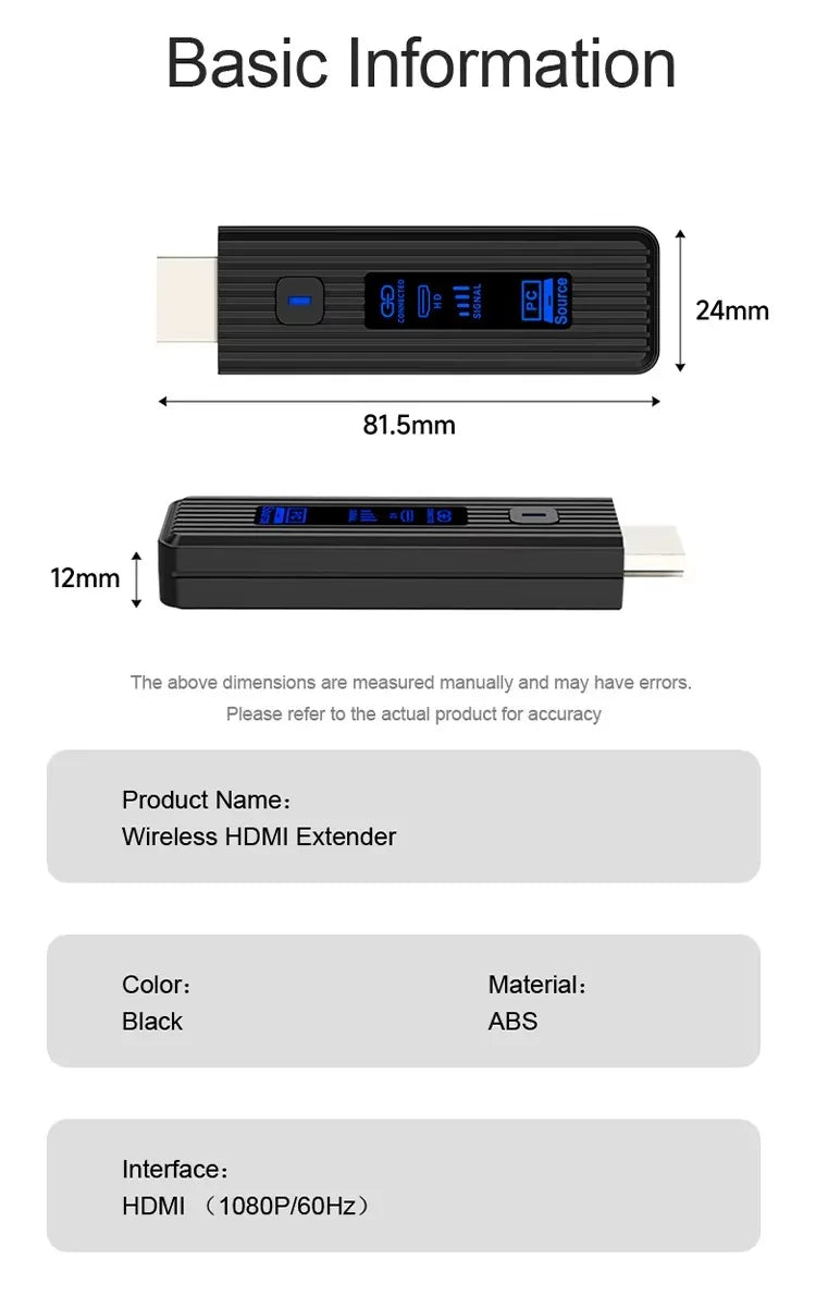 Adaptador HDMI Wireless 1080P VIKEFON TX RX | Sem Wi-Fi | 50m Alcance | USB Plug & Play