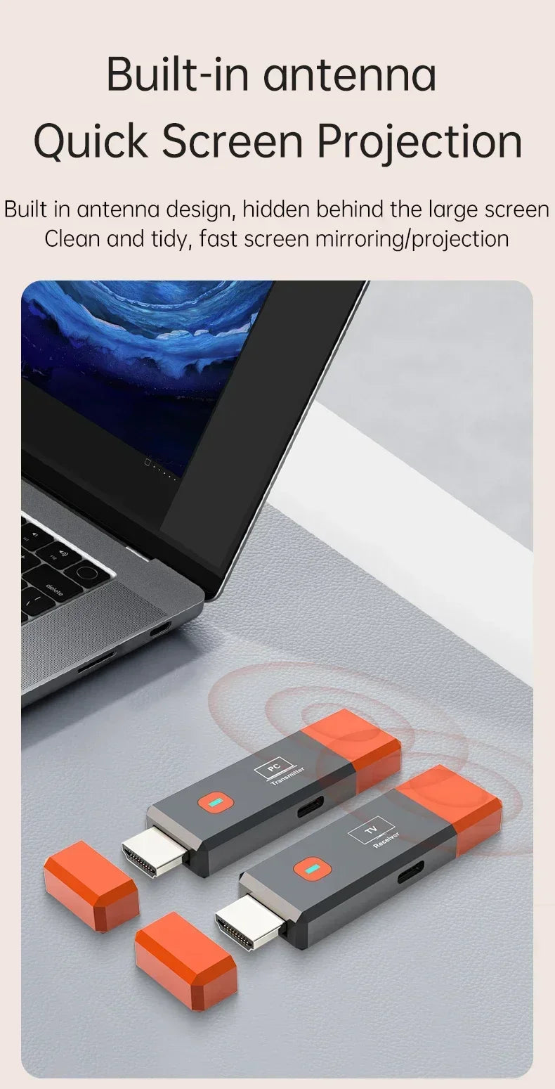Adaptador HDMI Wireless 1080P VIKEFON TX RX | Sem Wi-Fi | 50m Alcance | USB Plug & Play