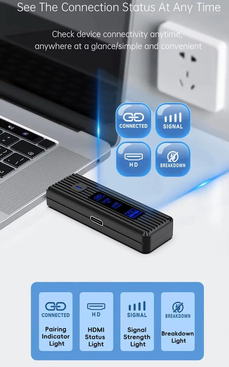 Adaptador HDMI Wireless 1080P VIKEFON TX RX | Sem Wi-Fi | 50m Alcance | USB Plug & Play