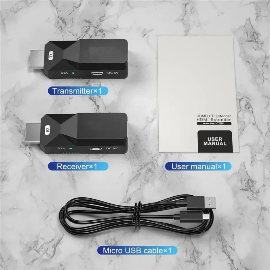 Extensor HDMI 1080P 60m | Sem Fio | Transmissor + Receptor | CAT6 Plug & Play