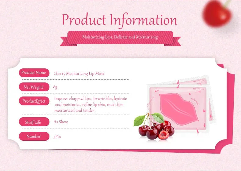 Máscara Labial de Colágeno Hidratante Cherry – Brilho & Nutrição