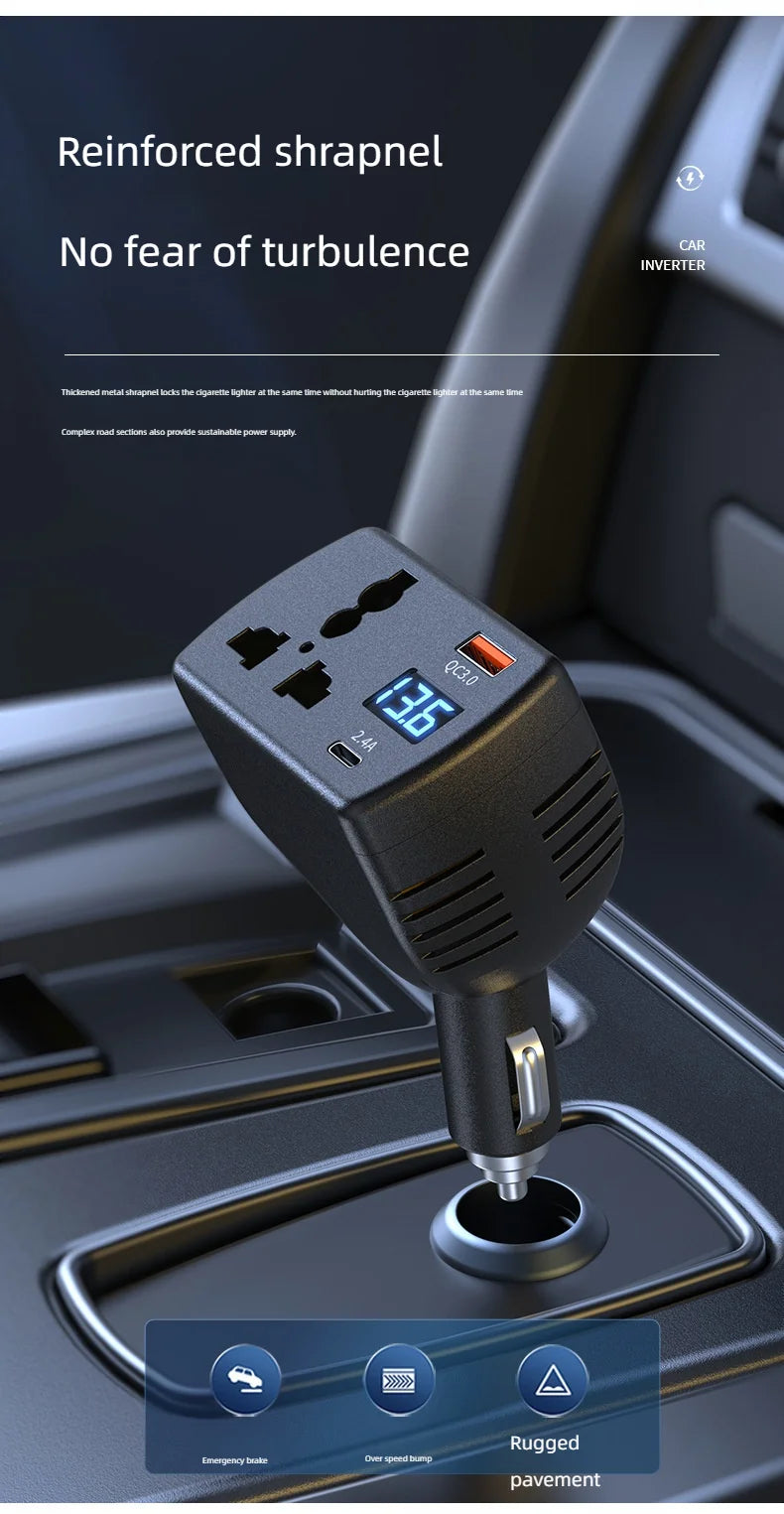 Inversor Veicular 12V/24V para 110V/220V Multifuncional com USB e PD – Carros e Caminhões