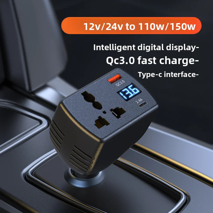 Inversor Veicular 12V/24V para 110V/220V Multifuncional com USB e PD – Carros e Caminhões