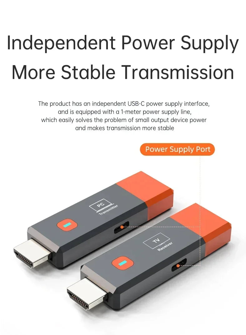 Adaptador HDMI Wireless 1080P VIKEFON TX RX | Sem Wi-Fi | 50m Alcance | USB Plug & Play