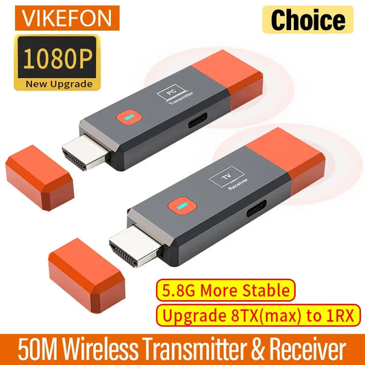 Adaptador HDMI Wireless 1080P VIKEFON TX RX | Sem Wi-Fi | 50m Alcance | USB Plug & Play